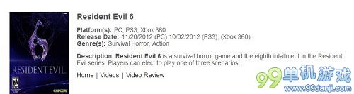 外媒透露《生化危机6》PC版发售日 11月20日降临